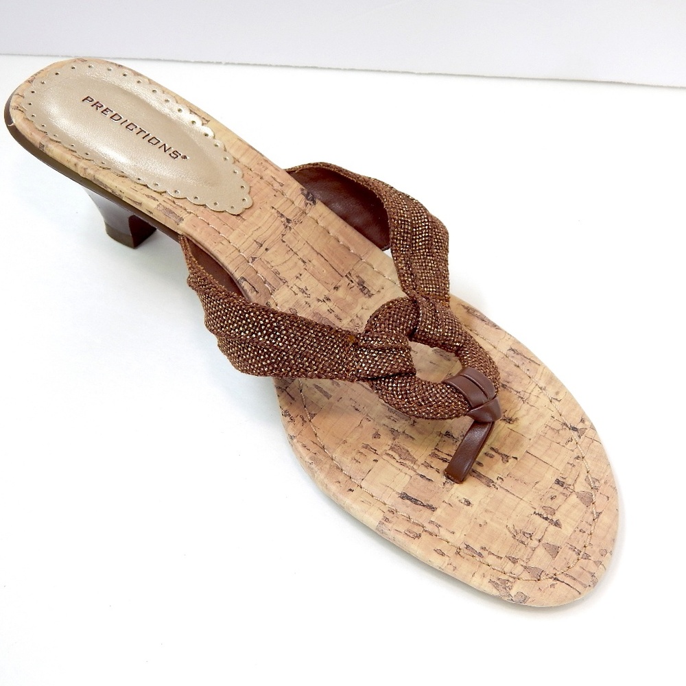 Predictions fabric thong cork kitten heel sandal